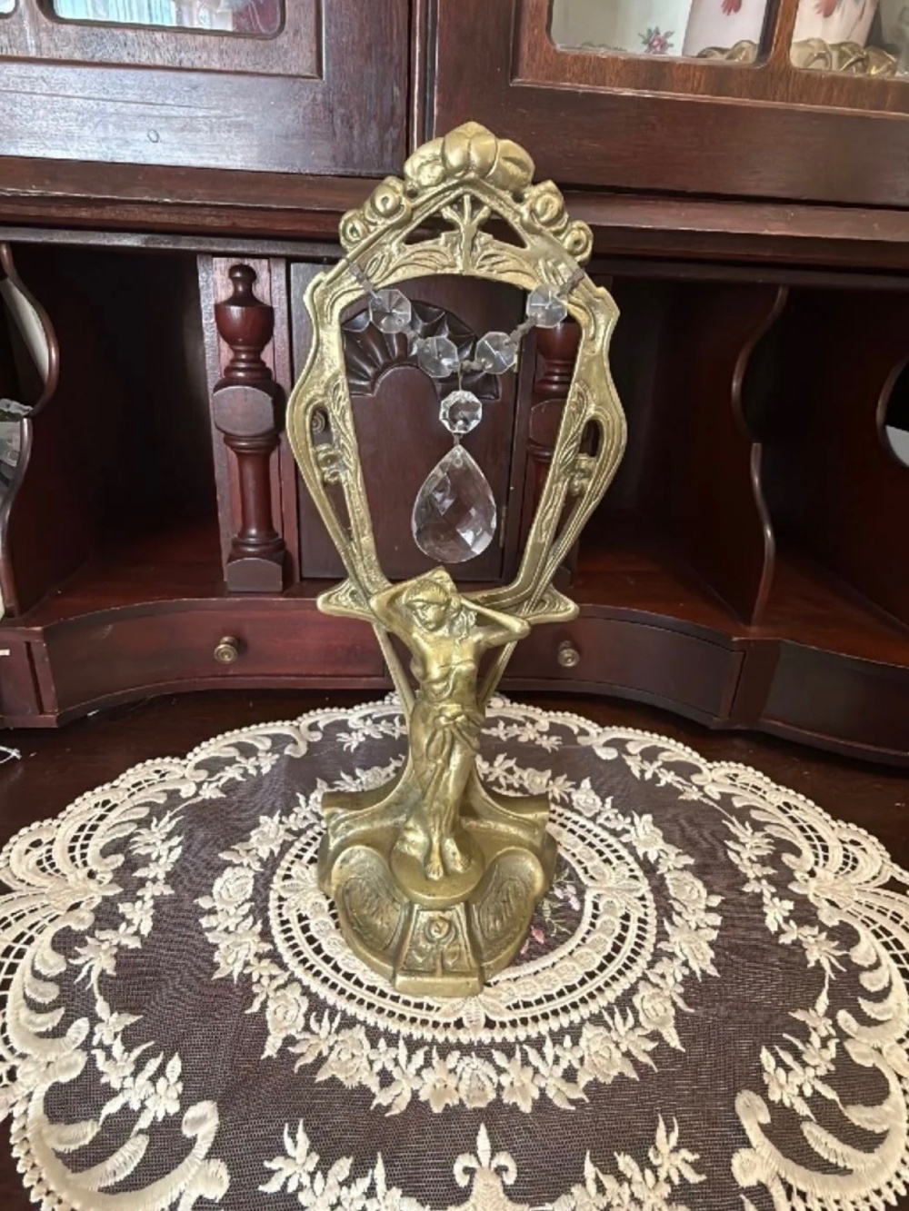 Art nouveau repurposed cast brass mirror stand